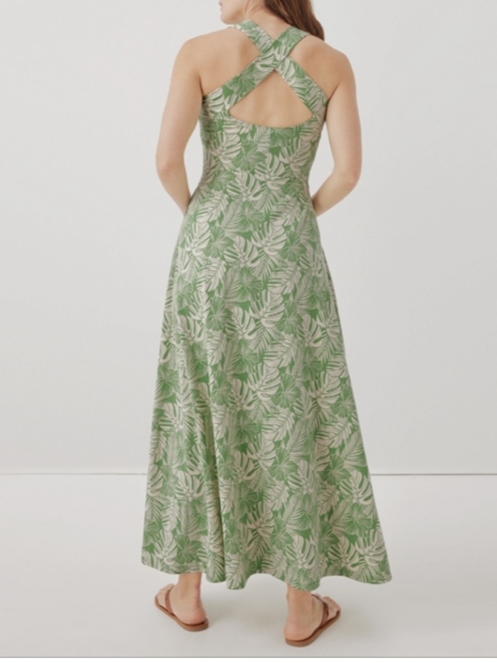 pact jade palms open back fit & flare maxi dress - Picture 3 of 16